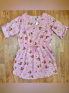 Speed Control Pink Floral Drawstring Casual Dressy Blouse Top